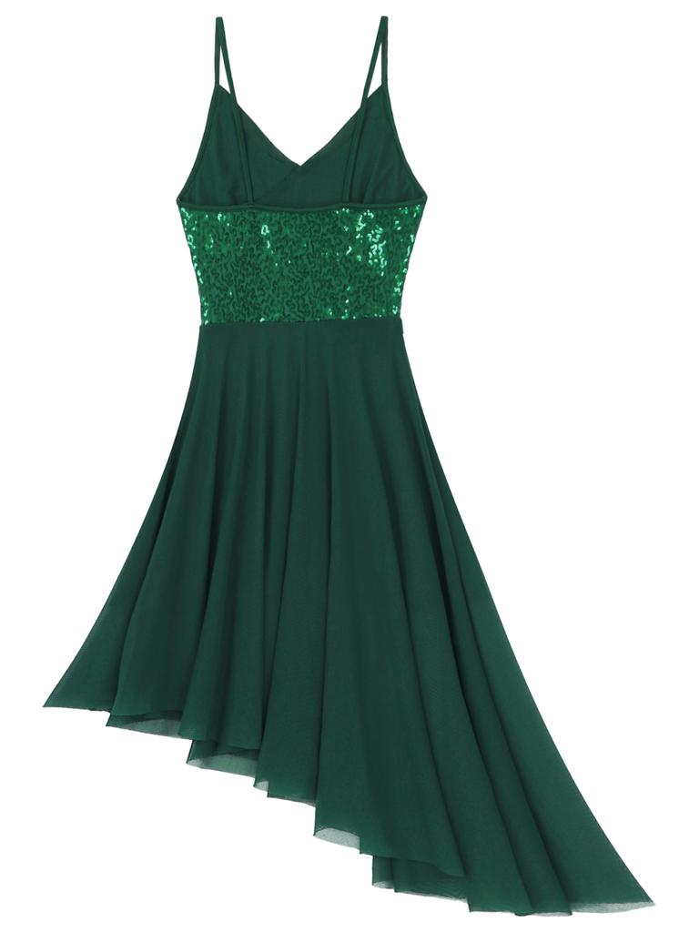 Women Lyrical Ballet Dance Dress Shiny Sequins Pleated Latin Gymnastics Leotard Tutu Performance Dancewear