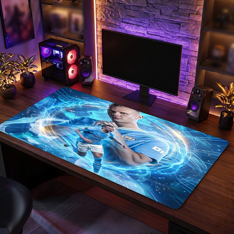 Erling Haaland Theme Pattern Mouse Pad, Soccer Logo Design XXL Gaming Desk Mat Non-Slip Computer Mouse Pad