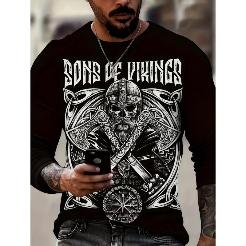 T-shirt Homme Manches Longues Ange Noir Crâne Épine Impression 3D Noir Blanc Streetwear Gothique Haut Décontracté