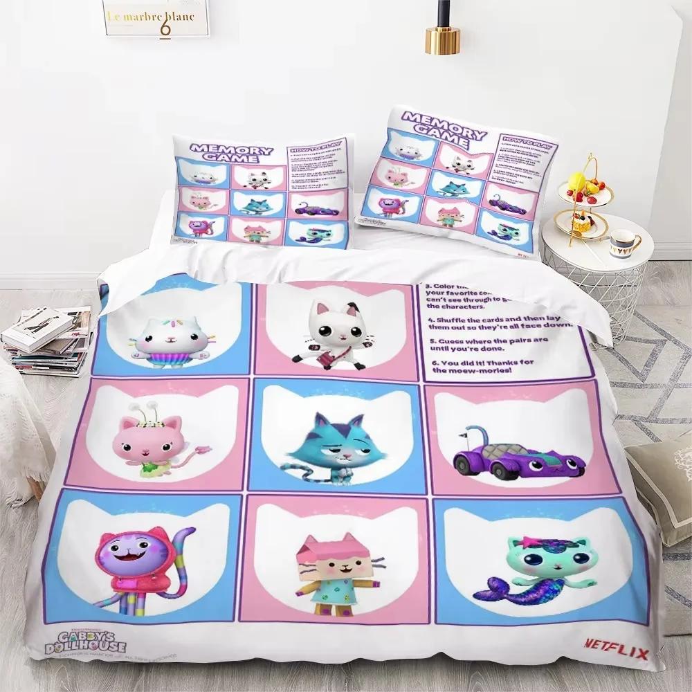 3D Gabbys Dollhouse Bedding Sets Cartoon Comforter Duvet Cover Set 3Pcs Bedroom Decor For Kids Single/Twin/Full/Queen/King Size