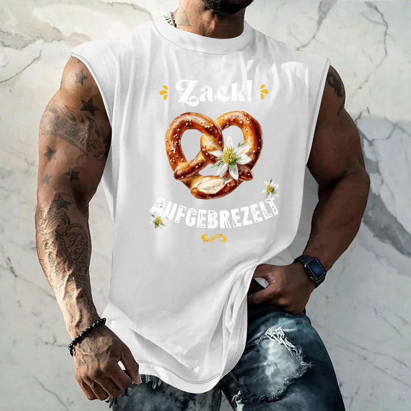 

Men Sleeveless Tank Top Loose Fit Casual Streetwear Printed Graphic Texture Vest for Sports Vacation Daily Wear M білий