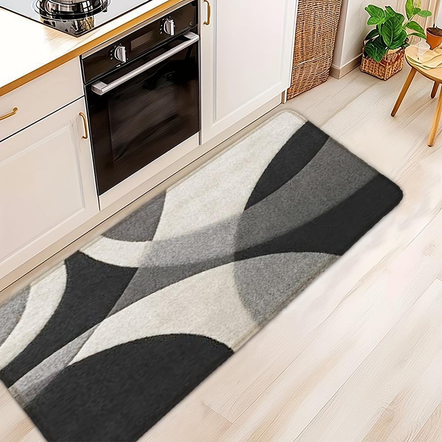 Black White Abstract Bath Mat - Geometric Non-Slip Flannel Rug for Kitchen Shower Tub, Soft Modern Home Decor Bedroom Office