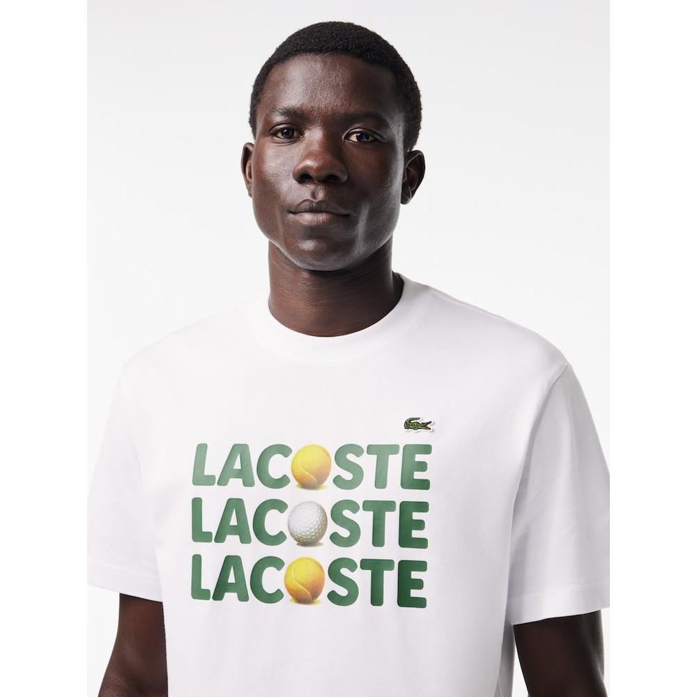 Lacoste Mens Heavy Jersey LeTTering Ball Graphic T shirT Th7370 54g 001 q2nTh7370 54g001