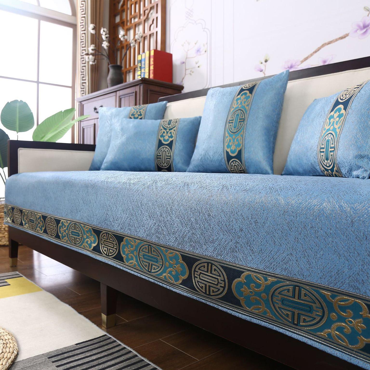 

Китайский нескользящий чехол для дивана, бежевый чехол с окантовкой, полотенце, кожаная подушка для дивана, современный простой 4-сезонный универсальный защитный чехол для дома 70x70cm 1pcs