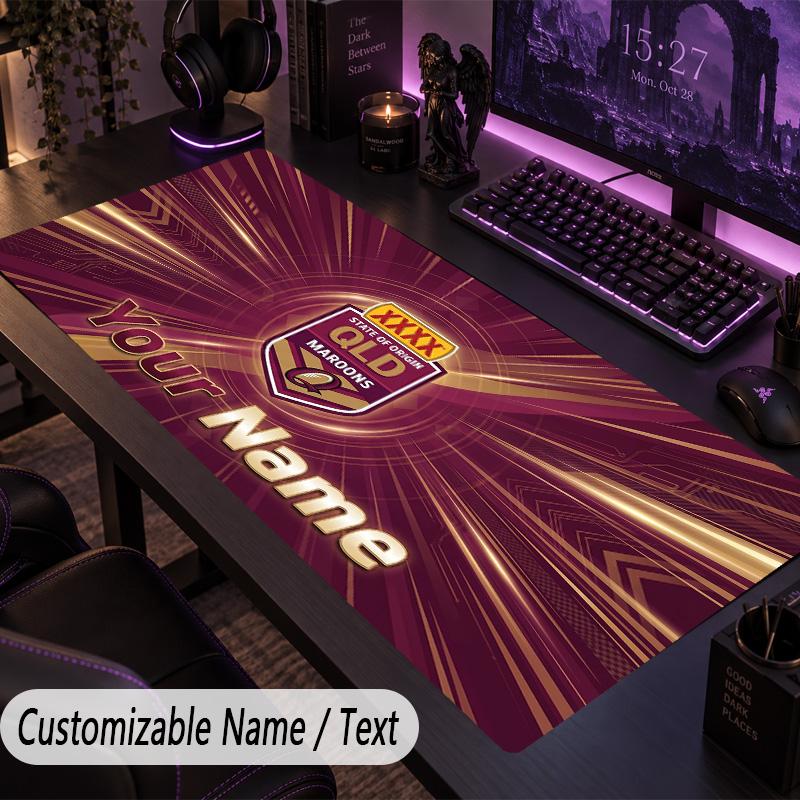 Large Mouse PadQueensland Maroons Custom Name Text Personalized Desk Mat Non Slip Gaming Pad