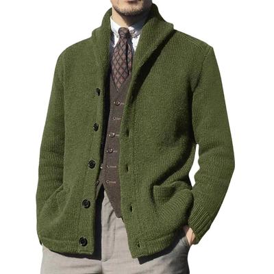 Men's Classic Button-Up Knit Cardigan In Black, Brown, Light Gray, Navy, and Army Green