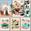 Watercolor Cute Kittens Potted Plant Canvas Print Cartoon Green Plants Animals Wall Art Postes for Modern Living Room Home Decor