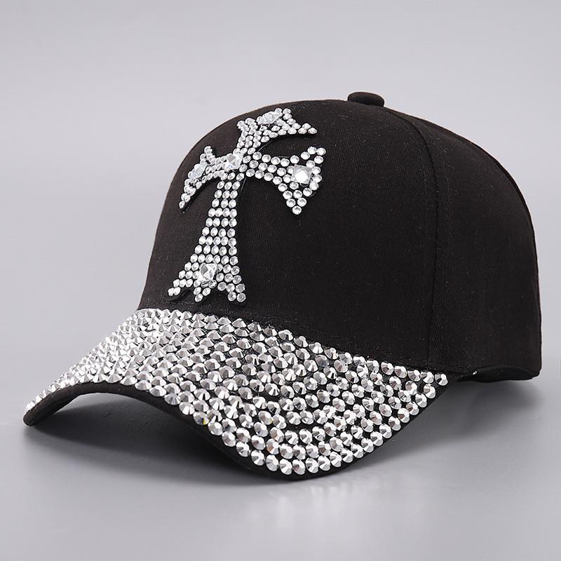

Fashion Cotton Baseball Cap With Embellished Cross For Women And Fall Season чёрный