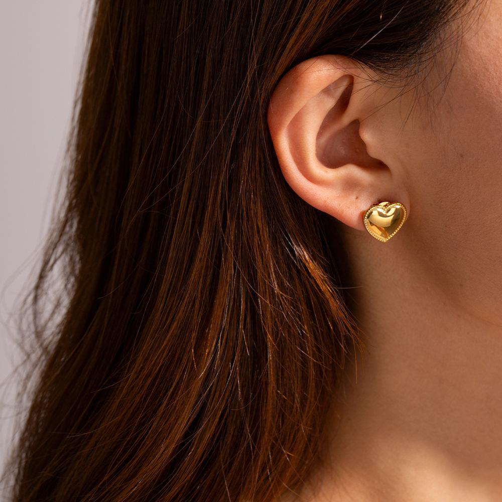 Peach Heart Stud Earrings, Simple Love Earrings, Gold Accessories.