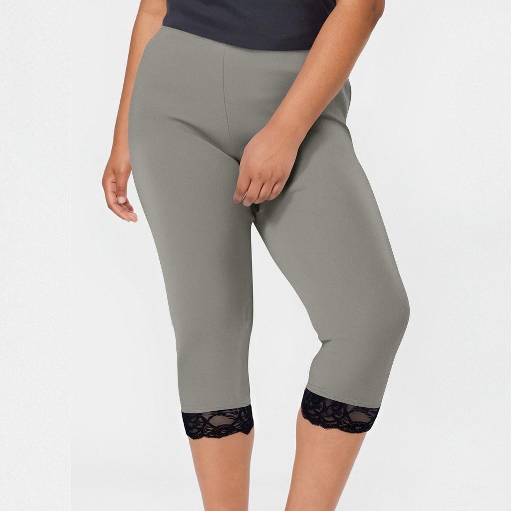 Women's Fashion Large Color Lace Splicing Bottom Pants With Elastic Waist Sports And Leisure Cropped Pants