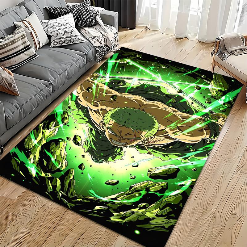 "Anime Style Green Aura Rug with Powerful Character Artwork Design" Suitable for Use As an Anti-slip for Living Room Bedroom Sofas
