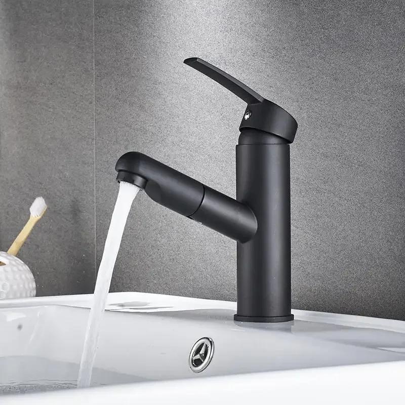 Single Handle Pull-out Bathroom Basin Faucet Hot and Cold Water Tap Countertop Installation Faucet Bathroom Accessories