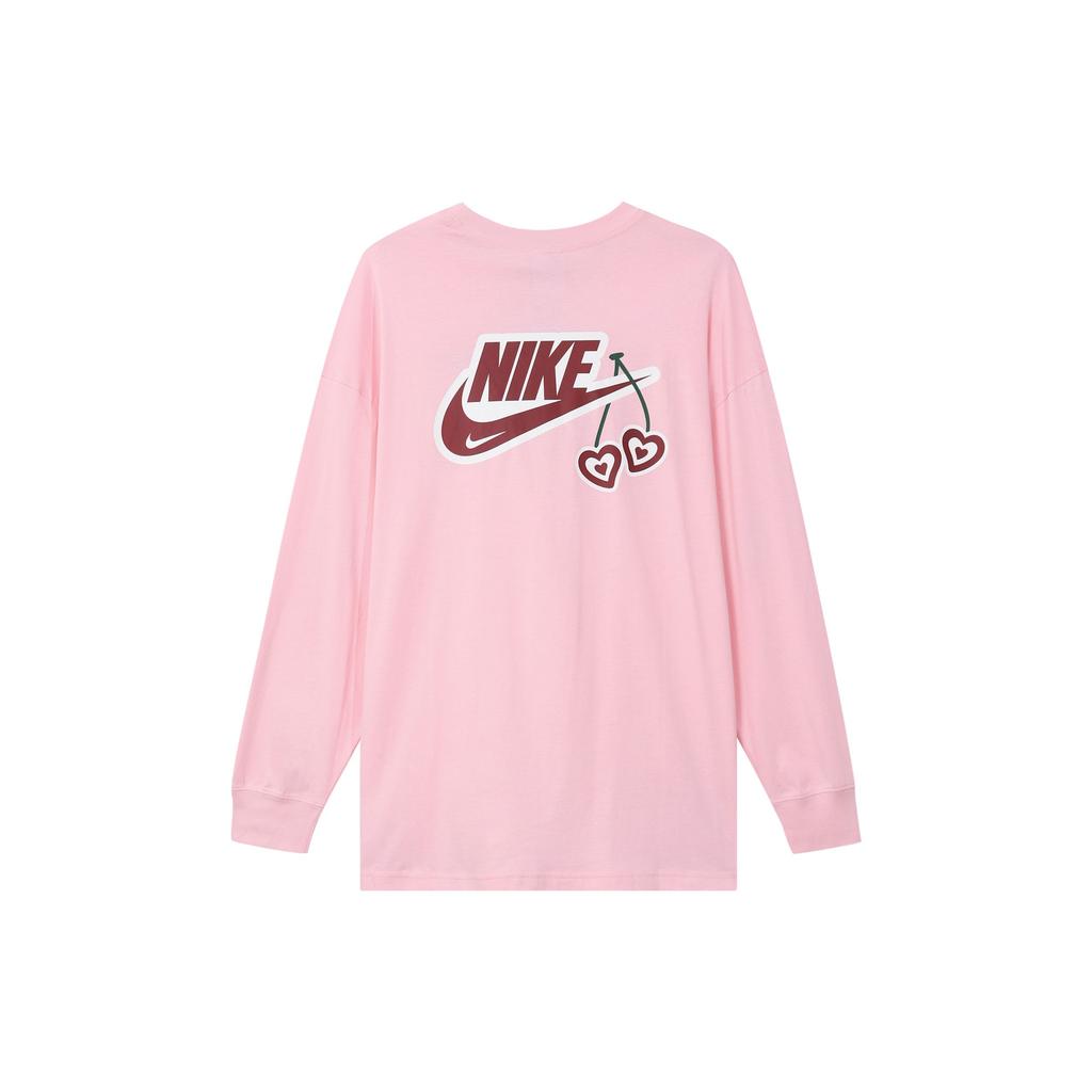 Nike Valentines Day Series Printed Back Round Neck Pullover Long Sleeve T-Shirt Women Tops Pink FD9933-690