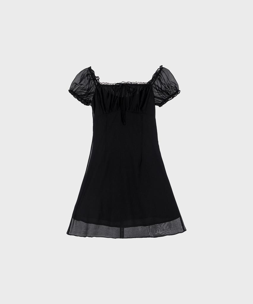 Alkialka Puff Chiffon Mini Dress (Black)