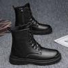Fashion Men Black Leather Boots New British Style High Top Fashion Work Boots Outdoor Street Fashion Chelsea Men Shoes Comfortable Short