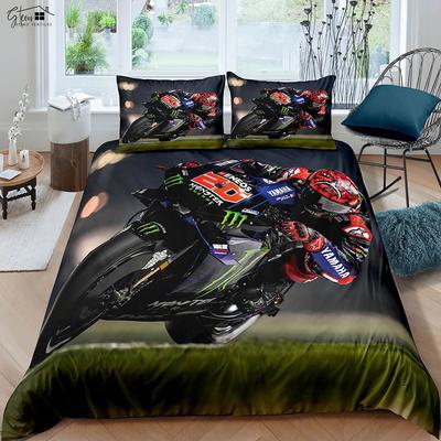 Cool Racing Motorcycle 3D Stereo Printing Quilt Cover 100% Polyester Machine Washable Bedding Set Quilt Cover Pillowcase 2 Pcs