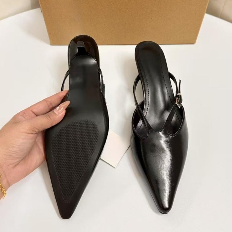Heels Women Mules Shoes Elegant Pointed Toe Zapatos Mujer Classic Narrow Band Casual Black Female Summer Sandals