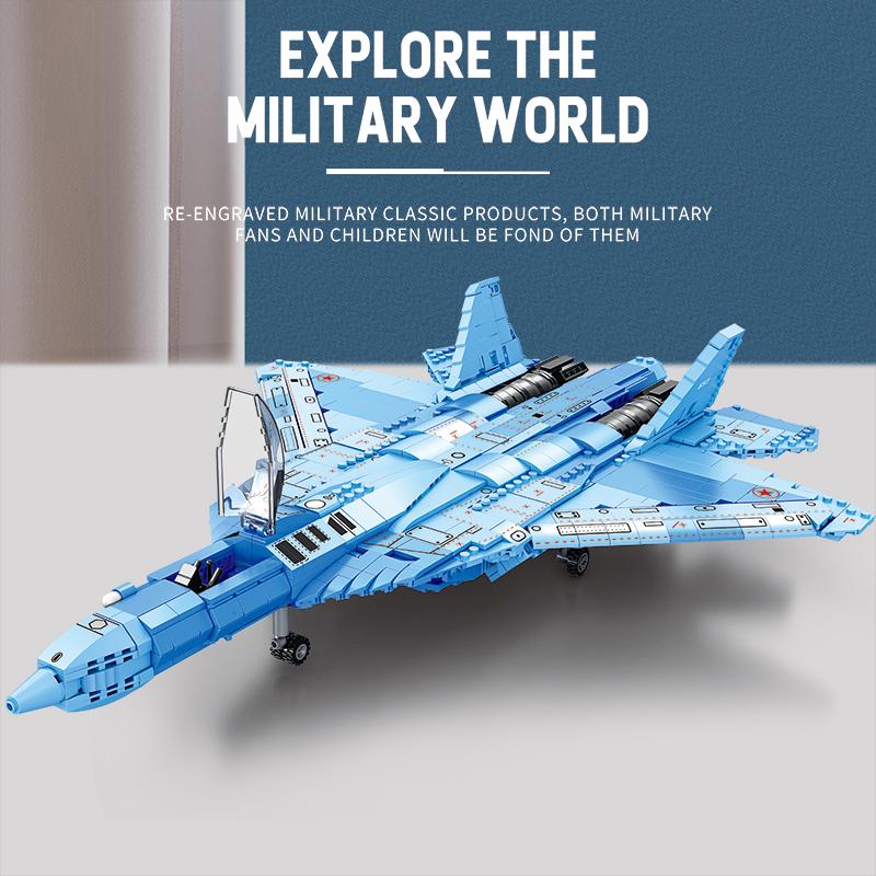 Non-Toxic 1365Pcs Su-57 Stealth Fighter Building Blocks Russian Air Force Aircraft Model Bricks Toys Desktop Display Children Toys Kids Gifts