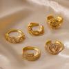 Zircon Irregular Heart Sun Rings For Women Stainless Steel Gold Color Geometric Openning Ring Female Party Jewelry Gift