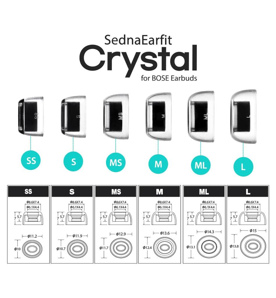 AZLA SednaEarfit Crystal for BOSE Earbuds Pairs of Made with Premium LSR Material for the QuietComfort Improved High Frequency Excellent Sound