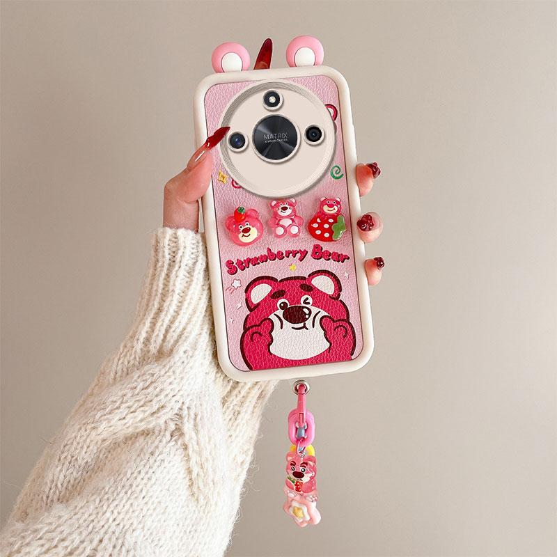 KEYSION Cute Ear 3D Cartoon Case for HONOR X9c Smart 5G with Bracelet Soft Silicone Shockproof Phone Cover for Huawei Honor X9c Smart
