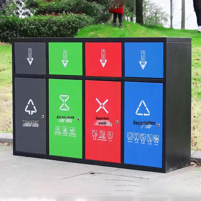 Stainless Steel Outdoor Trash Can with Waste Separation for Parks, Streets, and Scenic Areas