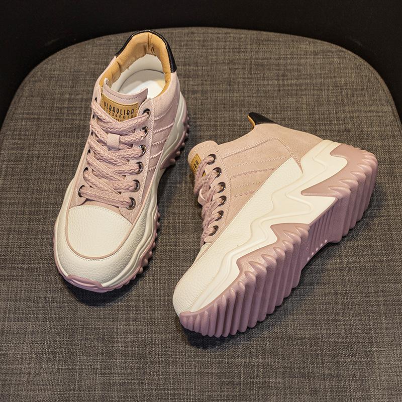 Leather dad shoes women's autumn 2025 new inner height increase casual fashion sports shoes thick sole inner height increase women's shoes