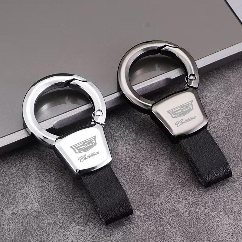 For Cadillac ATS BLS CT4 CT5 CTS ESCALADE SLS SRX XT5 XT6 XTS Luxury Car Logo Keychain Holder Leather Alloy Key Rings Pendant