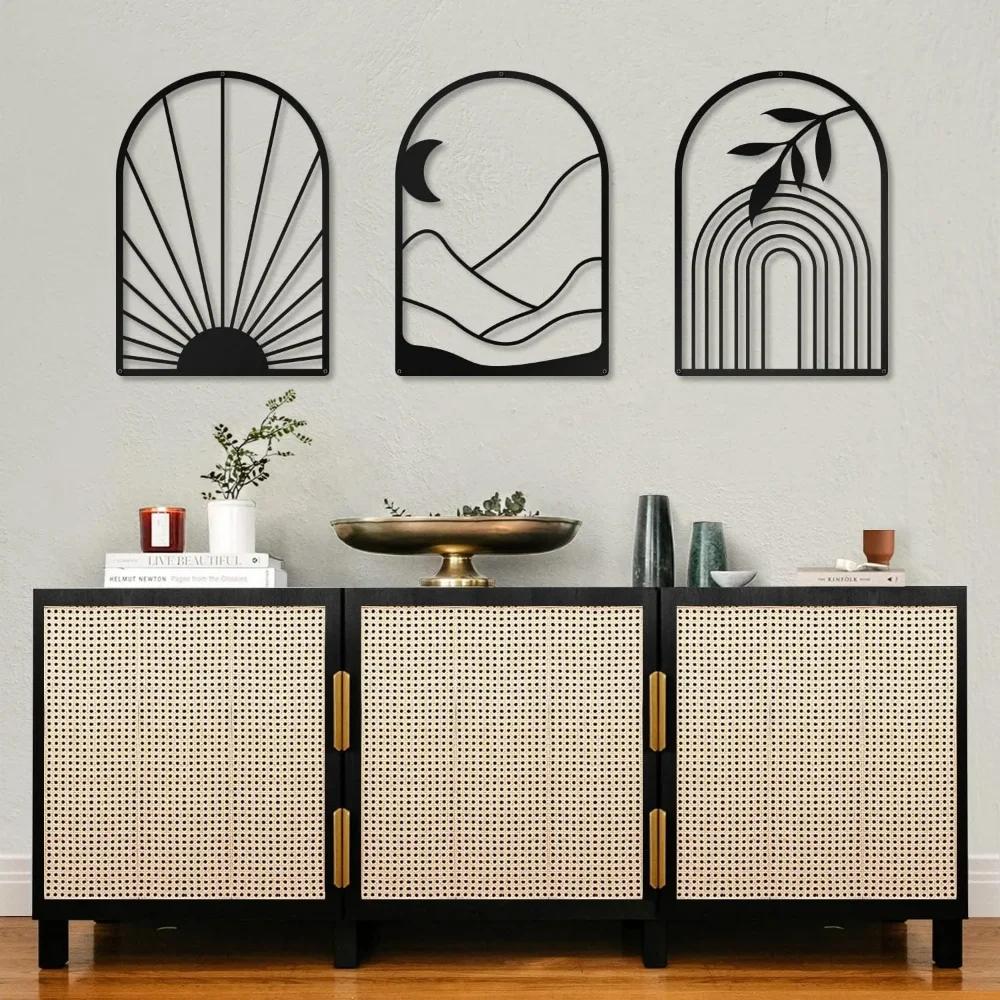 Metal Home Decor: Minimalist Bohemian Abstract Line Iron Wall Hanging for Chic Spaces