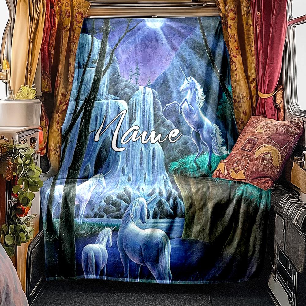 Colorful Unicorn Blanket Personalized Name Soft Comfortable Stylish Blanket Car Blanket Perfect For Travel Camping Outdoor Home Suitable For All