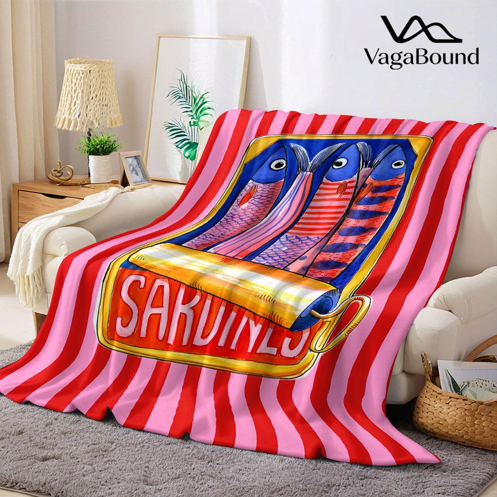 Retro Sardine Can Stripe Flannel Blanket Perfect for Sofa Office Bed Travel Sleep Read Relax Camping four season use