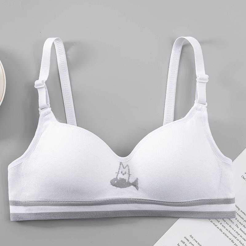 

Striped Student Bra Cat No Steel Rim Junior High School Students Gather Breathable Comfortable Bra Explosion 32/70ab through cup белый