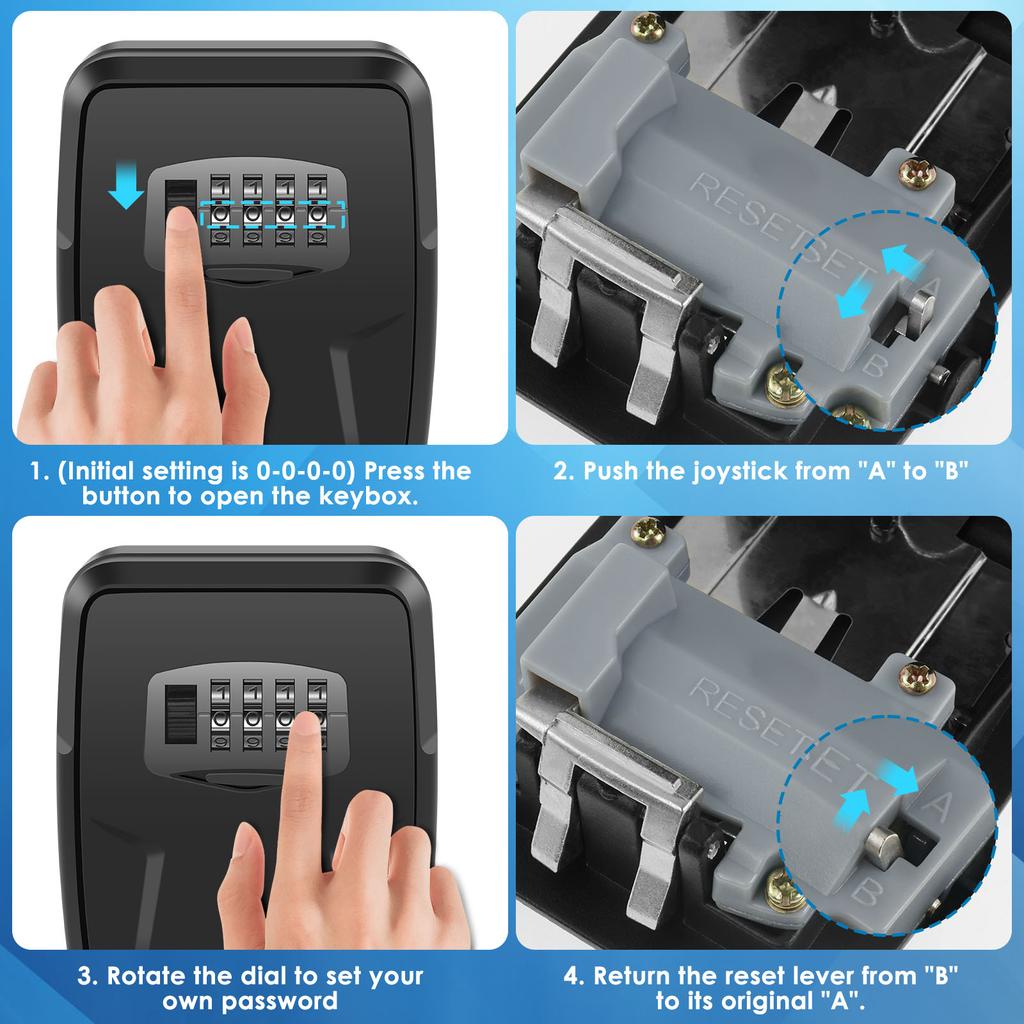 Wall Mount Key Lock Box 10 Keys Large Capacity Lockbox Resettable 4 Digit Passwords Code Security Lock for Home Garage Realtors