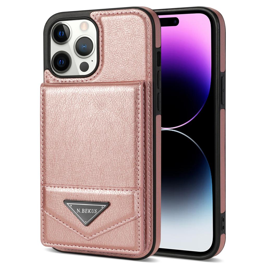 N.BEKUS For iPhone 16 Pro Case Leather+TPU Kickstand Phone Cover with Card Holder