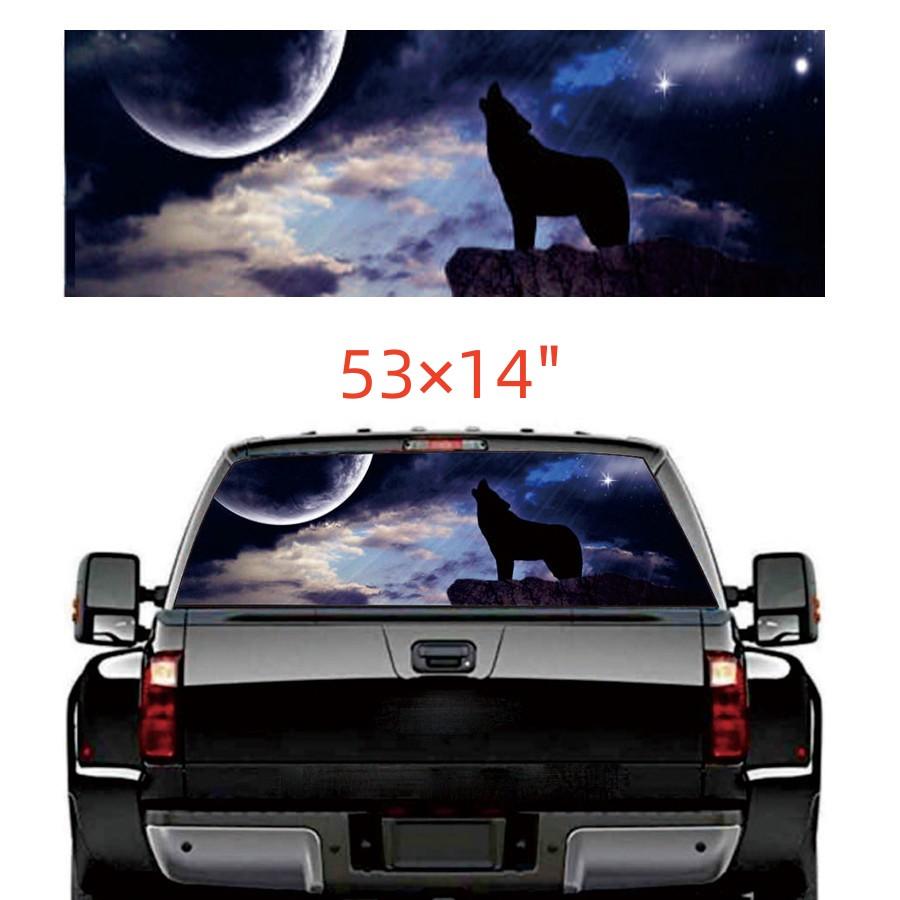 Universal 53×14" Car Starry Sky and Wolf Rear Window Tint Graphic Decal Wrap Back for Truck SUV