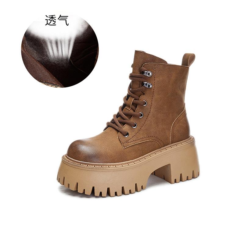 Leder Rhabarberstiefel Damen 2025 Herbst und Winter neue hochhackige Martin-Stiefel Damen Retro britischer Stil kurze Stiefel Damen vielseitige Damen bo