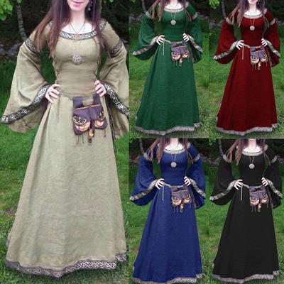 Women Medieval Renaissance Green Dress Corset Celtic Queen Gown Cosplay Costume