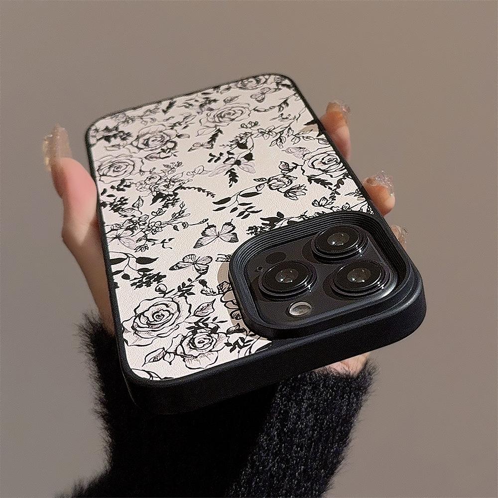 Stylish Ins Rose Flower Apple 15 Phone Case 14pro Max Leather 11 Suitable for IPhone16 Artistic 12