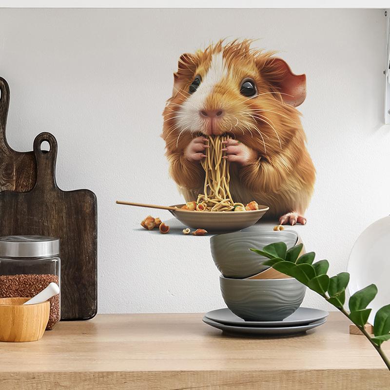 

Мультяшный хомяк ест настенные наклейки Кухонный декор для столовой Фреска Комнатные шкафы Домашний декор Самоклеящиеся наклейки коричневый