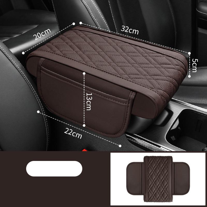 Universal Car Armrest Box Pad Leather Elastic Sponge Height Pad with Side Storage Bag Center Armrest Protective Cushion Support