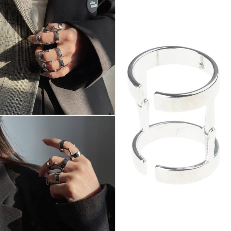 Punk Finger Loop Ring Gothic Double Hinged Joint Rings Bendable Adjustable Ring for Girl Boy Jewelry Cosplay Accessory