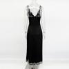 Lace Splice Slit Dress For Women Sleeveless Maxi Spaghetti Strap Sexy Dresses Satin Vacation Party Bodyocn Dress Vestidos