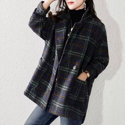 Cappotto e giacche in cashmere formale a vita larga scozzese da donna invernale in lana sciolta coreana casual