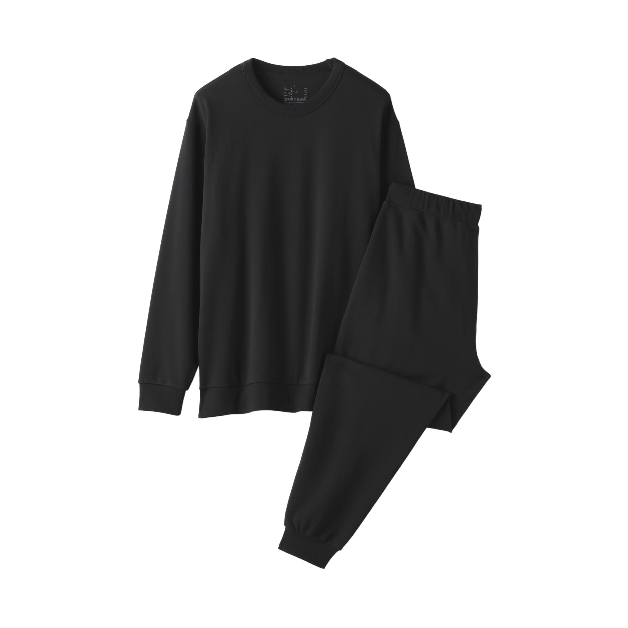 Японский флисовый домашний комплект MUJI мужской с длинным рукавом чёрный