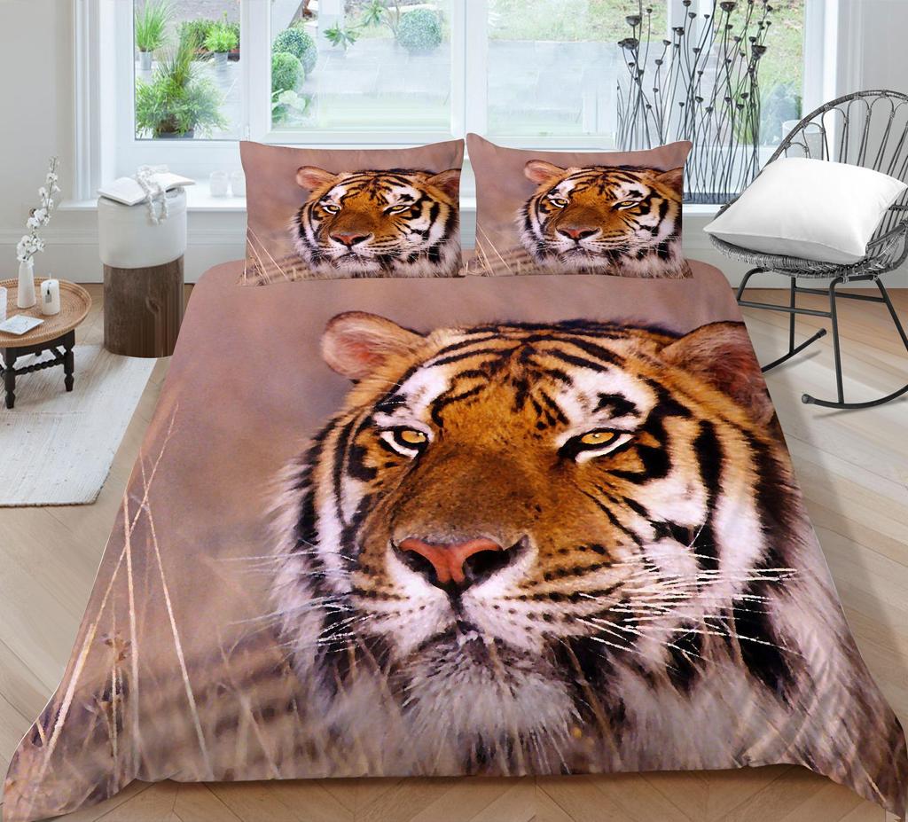 3D down quilt cover bedding washed microfiber 2 / 3 set printed Bedding Set 3D pink grass tiger printed down quilt cover Bedding Set