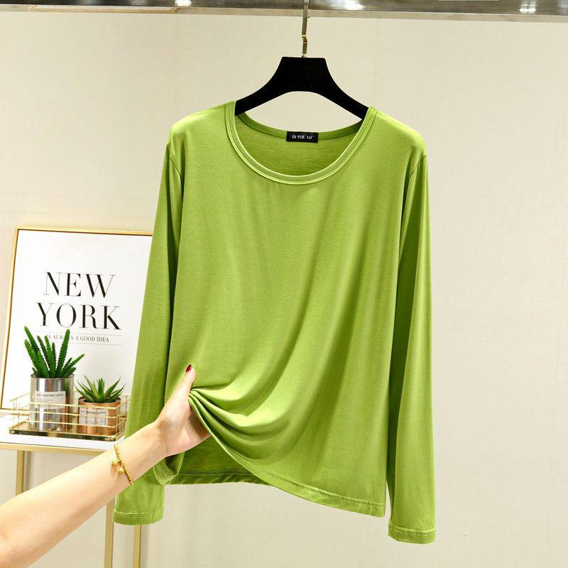 

Модальная футболка с круглым вырезом и длинными рукавами Женская Весна и Лето Повседневная Легче всего сочетать Топы Тонкая Однотонная Верхняя одежда Базовая футболка Avocado green M (recommended 40.00 kg-55.00 kg