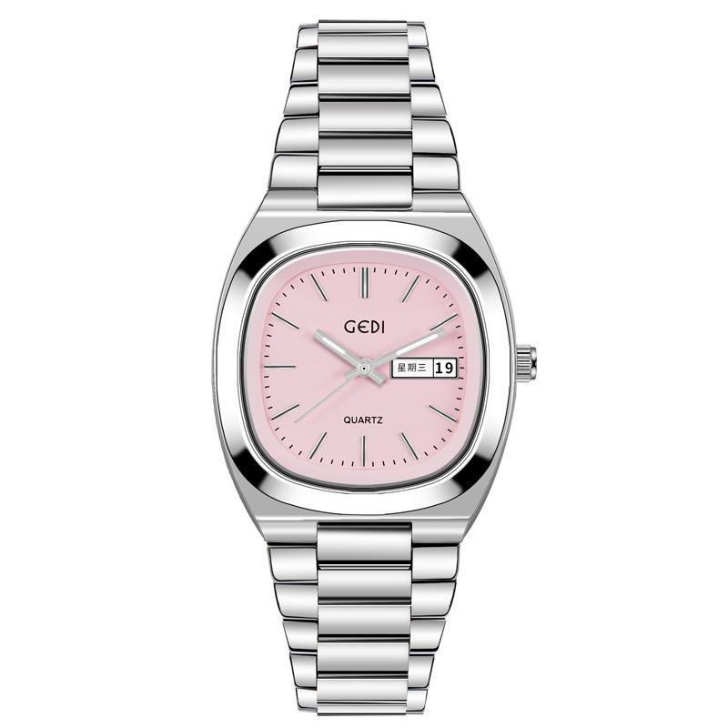 Relógio Feminino Duplo Calendário Simples Alto Valor Aço Sólido À Prova D'água Feminino Nicho Oval Relógio de Quartzo