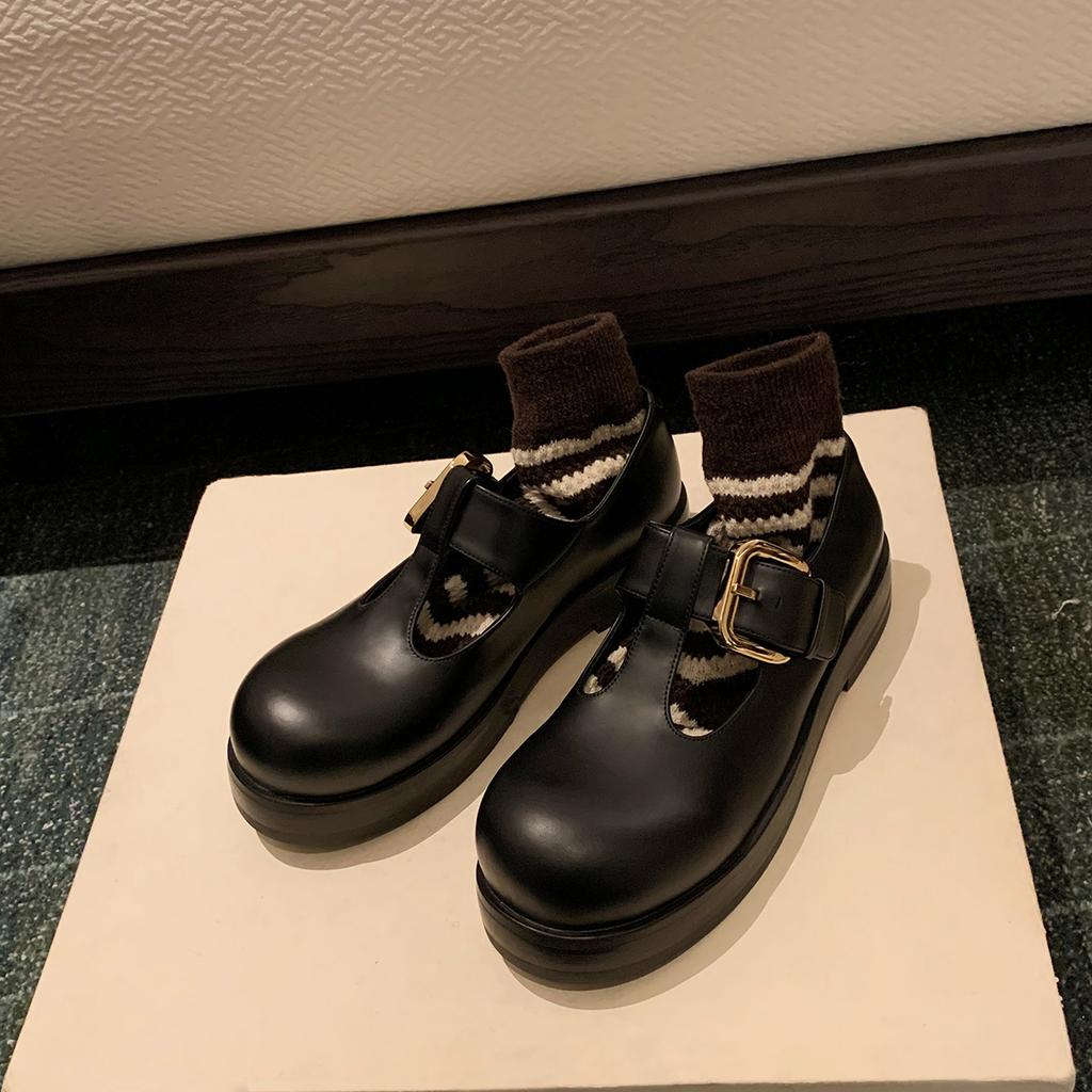 Cowhide version of grape mother same leather big head niche platform Mary Jane shoes women's retro versatile small leather shoes single shoes
