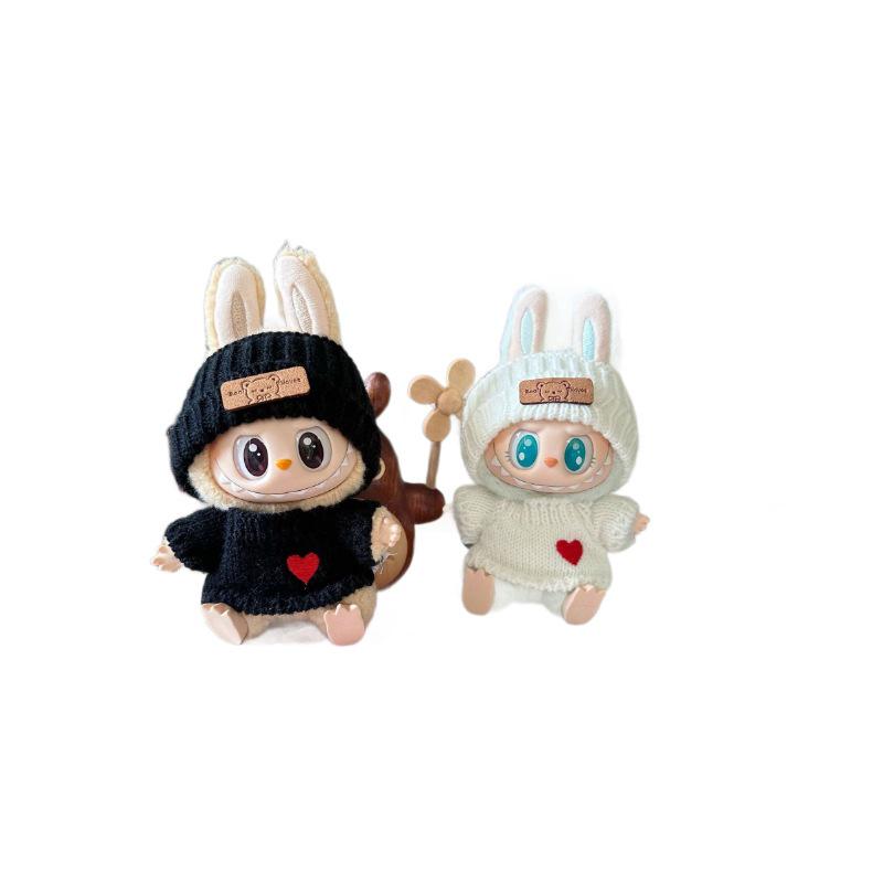 Labubu Pendant & Teddy Bear Hat Set: First Gen & Second Gen Knitted Sweater Blind Box Doll Outfit