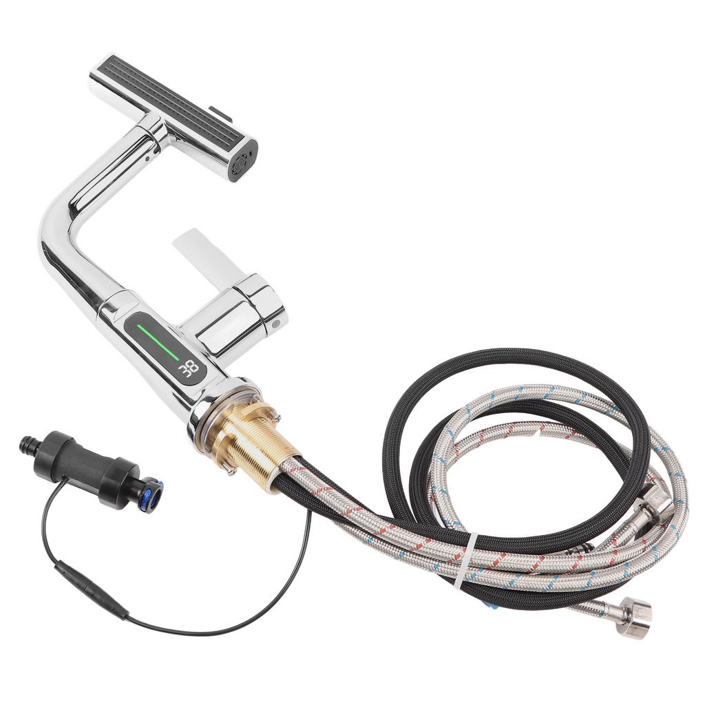Lavatory Faucet Digital Display Household Lavatory Vanity Sink Faucet with G1/2 Universal Interface